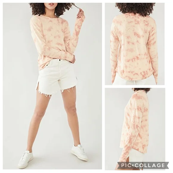 AMO Cotton Tie Dye Tee Long Sleeve Slub Beach Orange Sherbet Small NEW - Picture 4 of 8